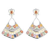 Oval multiple color sapphire sterling silver earrings with accent, showcasing a vibrant gemstone design.